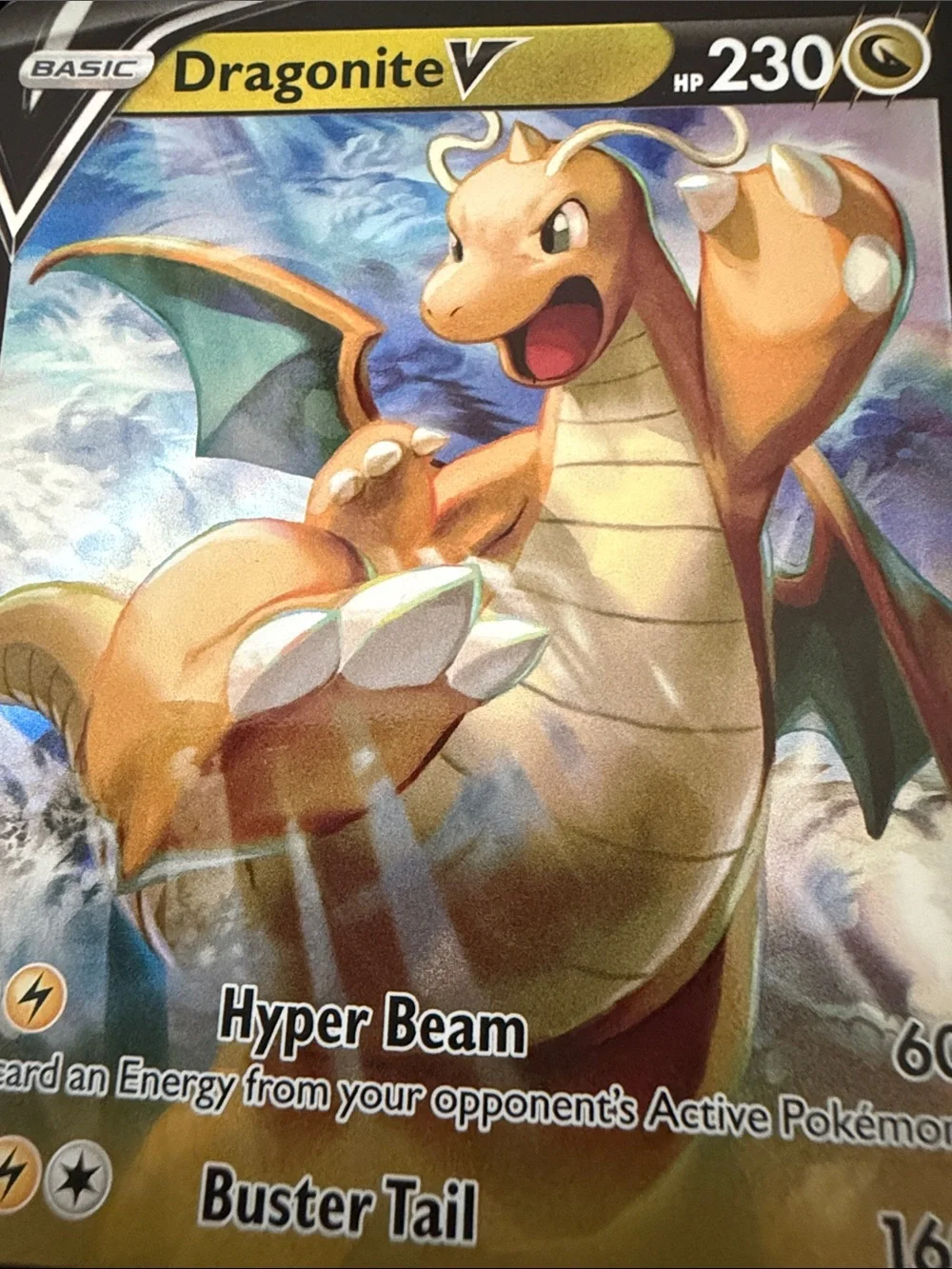 Pokemon Dragonite V Card - Orange, Green, Cream